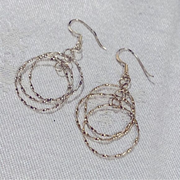 925 Sterling Silver Earrings Dainty Drop Dangle Circles 2” Gorgeous - Picture 3 of 3